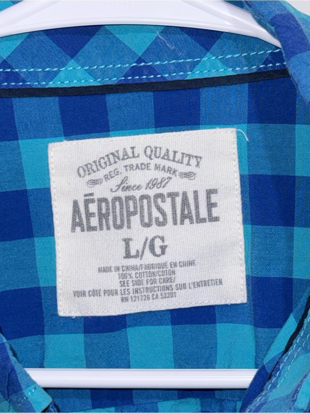 Aeropostale Blue & Teal Plaid Button Down Shirt Size Large EUC - Picture 3 of 4